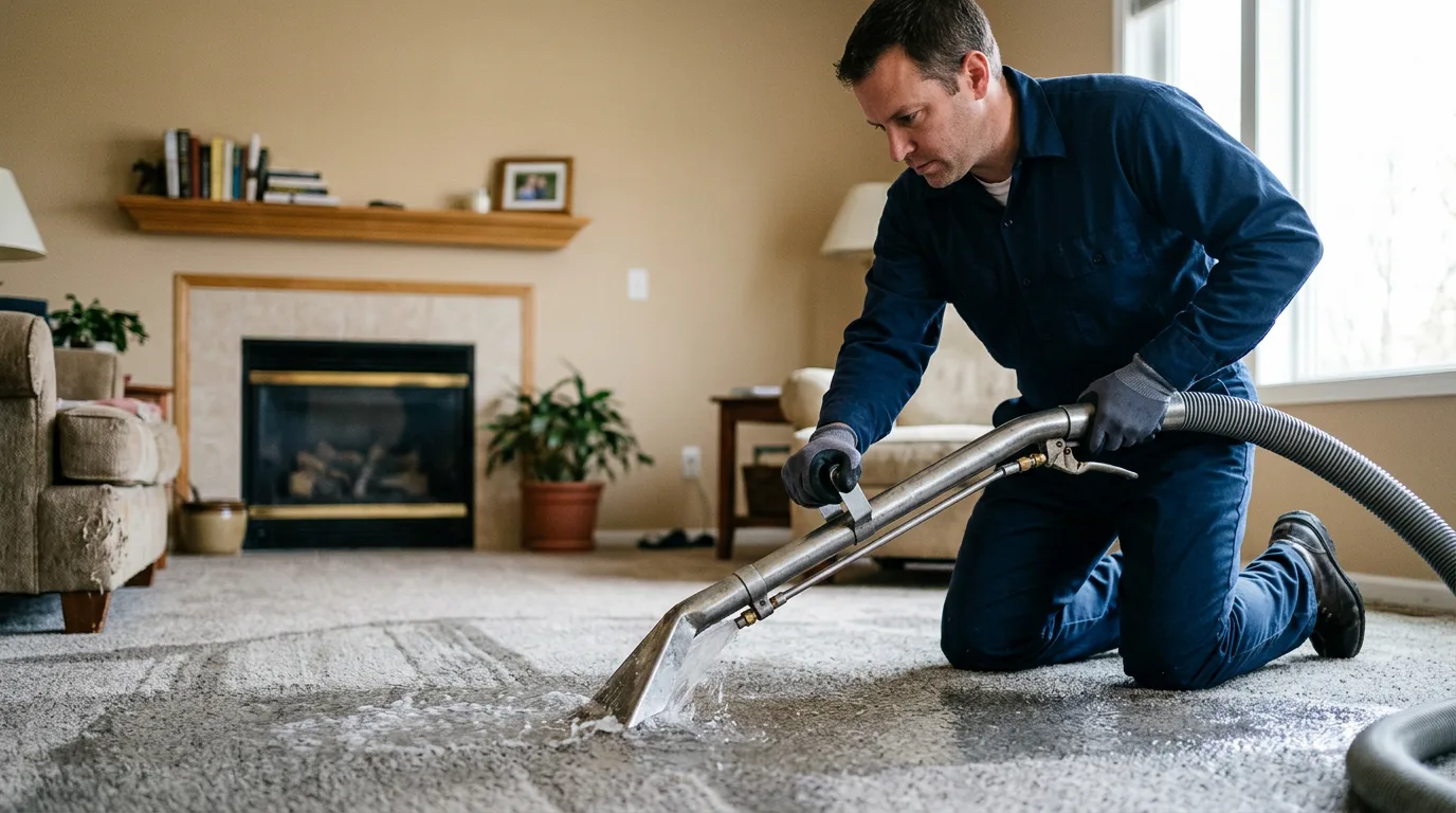 Water damage restoration technician working near Ellis, KS